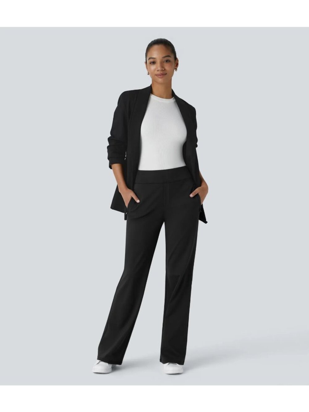 NWT Halara Flex Day Stretch Mid Rise Pocket Work Flare Pants XLP black petite